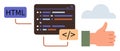 Coding Process Representation With HTML, Code Editor, Cloud, and Approval Gesture Royalty Free Stock Photo