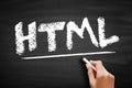 HTML text on blackboard. HyperText Markup Language for web pages. Standard coding system for creating structure, paragraphs, and Royalty Free Stock Photo