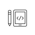 Html web coding symbol on electronic tablet and pencil. Portable web development, optimized for mobile Royalty Free Stock Photo