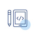 Html web coding symbol on electronic tablet and pencil. Portable web development, optimized for mobile Royalty Free Stock Photo