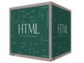 HTML Word Cloud Concept on a 3D Cube Blackboard Royalty Free Stock Photo