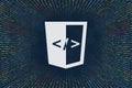 HTMLCOIN, HTML cryptocurrency symbol. A tunnel from a computer program code. Programmer Strings of code, Javascript, CSS and PHP. Royalty Free Stock Photo