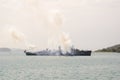 HTMS Pinklao DE 413 fires gun salute to honor Chief of Singapore Navy