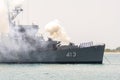 HTMS Pinklao DE 413 fires gun salute to honor Chief of Singapore Navy