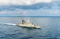HTMS Rattankosin sails in the sea during AusThai 2019 Royalty Free Stock Photo
