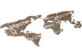 The http Address on the world map with the texture of the soil isolated on white background