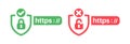 http and http security certificate on white background in shield shape Secure and unsecure web protocols Royalty Free Stock Photo