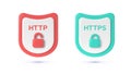 HTTP and HTTPS Protocols. Safe and Secure Wev Browsing. Safety internet technology, data secure. 3d security safe icon Royalty Free Stock Photo