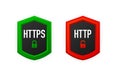 HTTP and HTTPS protocols, safe web surfing and data encryption. Browser Address Showing Secure and Insecure Web