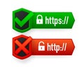 HTTP and HTTPS protocols, safe web surfing and data encryption. Browser Address Showing Secure and Insecure Web