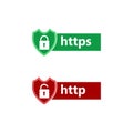 HTTP and HTTPS protocols on shield. Safe and secure icon isolated on white background Royalty Free Stock Photo
