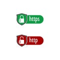 HTTP and HTTPS protocols on shield. Safe and secure icon isolated on white background Royalty Free Stock Photo