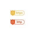 HTTP and HTTPS protocols on shield. Safe and secure icon isolated on white background Royalty Free Stock Photo