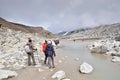 Hikers looking at the road ahead of Everest Base Camp trek while continuing to conquer the mountain, Nepal