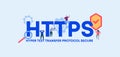 HTTPS hyper text transfer protocol secure. Coding and programming technologies and web software digital graphic.