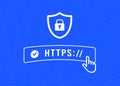 HTTPS Hypertext Transfer Protocol Secure concept. Flat Design outline vector illustration with blue background.