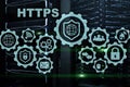 HTTPS. Hypertext Transport Protocol Secure. Technology Concept on Server Room Background. Virtual Icon for network