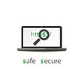 HTTPS Protocol - Safe and Secure Browsing on Mobile Computer Royalty Free Stock Photo