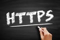 HTTPS text on blackboard. HyperText Transfer Protocol Secure. Encrypted communication protocol for secure internet browsing, Royalty Free Stock Photo