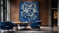 Abstract Dark Azure Art Nouveau Design With Hyperrealistic Marine Life