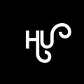 HU letter logo design on black background. HU creative initials letter logo concept. hu letter design. HU white letter design on Royalty Free Stock Photo