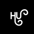 HU letter logo design on black background. HU creative initials letter logo concept. hu letter design. HU white letter design on Royalty Free Stock Photo