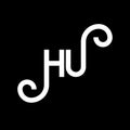 HU letter logo design on black background. HU creative initials letter logo concept. hu letter design. HU white letter design on Royalty Free Stock Photo