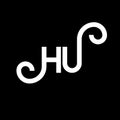 HU letter logo design on black background. HU creative initials letter logo concept. hu letter design. HU white letter design on Royalty Free Stock Photo