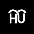 HU letter logo design on black background. HU creative initials letter logo concept. hu letter design. HU white letter design on Royalty Free Stock Photo