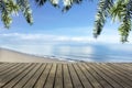 Blurred background Summer sea beach with wooden floor