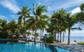 Hua Hin Thailand, tropical pool with palm trees at a luxury resort of Movenpick in Huahin