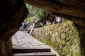 HUA SHAN, CHINA - AUGUST 4, 2018: People rest at the stairs leading to the peaks of Hua Shan mountain, Chi