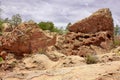 Huaco geologic rock formations in arid desert landscape in the Santa Fe National Forest between Santa Fe and Albuquerque Royalty Free Stock Photo