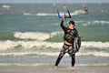 HUAHIN BEACH,PRACHUBKIRIKHAN,THAILAND March 2019:Kitesurfer during a contest of kitesurf in Huahin beach a tourist spot in Huahin,