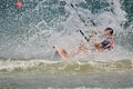 HUAHIN BEACH,PRACHUBKIRIKHAN,THAILAND March 2019:Kitesurfer during a contest of kitesurf in Huahin beach a tourist spot in Huahin,