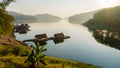 Huai Krathing lake in North Eastern Thailand Isaan , famous for its floating bamboo rafts Royalty Free Stock Photo