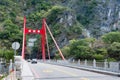 Cimu Bridge at Taroko National Park. a famous tourist spot in Xiulin, Hualien, Taiwan Royalty Free Stock Photo