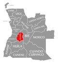 Huambo red highlighted in map of Angola