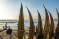 Huanchaco Beach and the traditional reed boats & x28;caballitos de totora& x29; - Trujillo, Peru