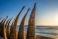Huanchaco Beach and the traditional reed boats & x28;caballitos de totora& x29; - Trujillo, Peru