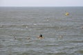 HUANCHACO BEACH, TRUJILLO, PERU - CIRCA 2016: A reed canoe in the sea circa 2016 in Huanchaco beach, Trujillo, Peru