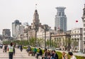 Huangpu River boardwalk and Bund side buildings, Shanghai, China Royalty Free Stock Photo