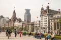 Huangpu River boardwalk and Bund side buildings, Shanghai, China Royalty Free Stock Photo