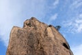 Huangshan Mountain in Anhui Province, China. Close up view of the top of Flying-Over Rock or Feilai Stone