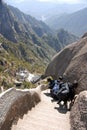 Huangshan Mountain in Anhui Province, China. The steep descent from Lotus Peak