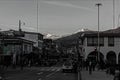 Huaraz/Peru - Oct.10.19: view of the town, surrounded by snowy mountains of Huascaran