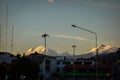 Huaraz/Peru - Oct.10.19: view of the town, surrounded by snowy mountains of Huascaran