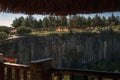 Beautiful waterfall in a basaltic prisms background