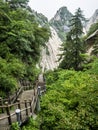 Huashan mountain stairs down view with mist and fog - Xian, Shaaxi Province, China