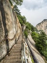 Huashan mountain stairs down view with mist and fog - Xian, Shaaxi Province, China Royalty Free Stock Photo